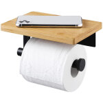 Porte papier toilette, support porte papier toilette avec etag�re en bambou plateau, derouleur papier ...