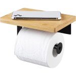 Porte papier toilette, support porte papier toilette avec etag�re en bambou plateau, derouleur papier ...