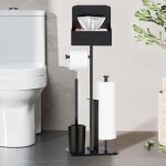 Porte - papier toilette sur pied avec brosse int�gr�e - ensemble en acier inoxydable noir comprenant ...