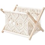 Porte - revues en corde de coton tress�e, panier sur pied, �tag�re pliable style boh�me pour journaux, ...