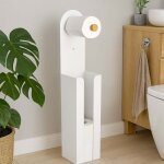 Porte rouleau de papier toilette 2 en 1 sur pied bambou et metal