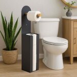 Porte - rouleau de papier toilette 2 en 1 sur pied, bambou et m�tal
