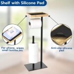 Porte - rouleau de papier toilette sur pied avec tagre de rangement en bambou, rserve de 4 rouleaux ...