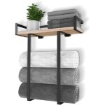 Porte - serviettes mural en m�tal 1 pi�ce avec �tag�re en bois pour d�coration de rangement de petite ...