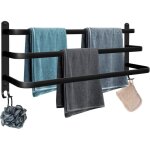 Vicmhuang ? porte - serviettes mural noir en aluminium ? 3 niveaux avec 2 crochets ? installation sans ...