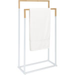 Porte - serviettes relaxdays, h x l x p : 86 x 44 x 21 cm, m�tal, bambou, 2 barres, sur pied, blanc / ...