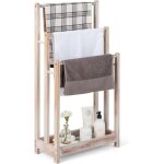 Porte - serviettes sur pied en bois massif, porte - serviettes avec 3 barres hauteur diff�rente et �tag�re ...
