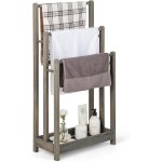 Porte - serviettes sur pied en bois massif, porte - serviettes avec 3 barres hauteur diff�rente et �tag�re ...