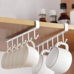 Porte - tasses � caf� sous meuble - 6 crochets, sans per�age, pour suspendre torchons, ustensiles de ...