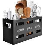 Porte ustensiles cuisine organisateur bois  3 compartiments, rangement pratique pour couverts, couteaux, ...
