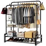 Porte - v�tements � double tige portant 110 x 52 x 154 cm loefme - porte - manteaux avec 3 plateaux et ...