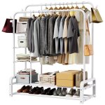 Porte - v�tements � double tige portant 110 x 52 x 154 cm loefme - porte - manteaux avec 3 plateaux et ...