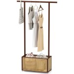 Porte - v�tements roulant en bambou avec panier de rangement en rotin pe et roues, rail de suspension ...