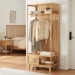 [en. casa] ? portemanteau en bambou naturel 187 x 80 x 47 cm ? barre de penderie 76, 5 cm ? 2 compartiments ...