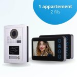 Portier interphone vid�o modern 2 fils - 1 appartement - 2 �crans noirs - avec lecteur de badge