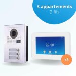 Portier interphone vid�o modern 2 fils - 3 appartements - 3 �crans tactiles connect�s 7  blanc