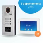 Portier interphone vid�o modern 2 fils - 3 appartements - 3 �crans tactiles connect�s 7  blanc - avec ...