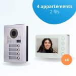 Portier interphone vid�o modern 2 fils - 4 appartements - 4 �crans blancs