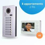 Portier interphone vid�o modern 2 fils - 8 appartements - 8 �crans blancs