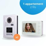 Portier interphone vid�o modern 2 fils pour 2 entr�es - 1 appartement - 2 platines - 1 �cran blanc - ...