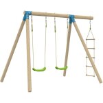 Portique amandier 2 balançoires - échelle corde - kit d'ancrage - bois fsc® h190 cm Portique amandier 2 balançoires - échelle corde - kit d'ancrage - bois fsc® h190 cm
