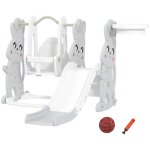 Portique balan�oire toboggan 4 en 1 motif lapin gris 160x147. 5x107cm - aire de jeux int�rieur / ext�rieur ...