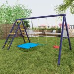 Modfu - portique de jardin pour enfants, 3 balanoires, panier de basket et portique d'escalade, aire ...