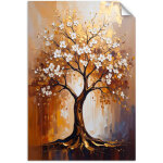 Poster autocollant arbre de vie dor� fleurs abstraction 30x45
