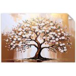 Poster autocollant arbre de vie fleurs beige 30x20