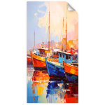 Poster autocollant bateaux color�s dans le port 40x80