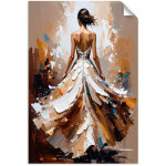 Poster autocollant femme en robe blanche avec effet peinture 90x130