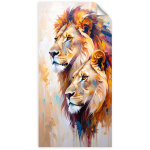 Poster autocollant lions paire animaux peints 40x80