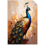 Poster autocollant paons color�s oiseaux sur fond beige 30x45