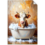 Poster autocollant vache dans une baignoire avec de la mousse 70x100