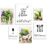 Posters muraux cuisine xxl - lot de 6 herbes, citations pour la cuisine