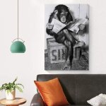 Poster mural sur toile un chimpanz� - motif journal - style r�tro 60x40cm sans cadre
