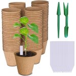 Pots biod�gradables, lot de 100 pots de semis en fibre biod�gradable de 8 cm avec 100 �tiquettes de plantes, ...