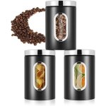 Pot � caf� herm�tique inoxydable, lot de 3 bocaux herm�tiques alimentaires avec fen�tre, boite de rangement ...