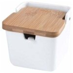 Pot � �pices pot � �pices carr� en c�ramique porte - �pices avec couvercle en bambou cuill�re (blanc) ...