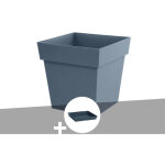 Pot de fleur carr� toscane 39 x h. 39 cm + soucoupe - bleu jean - eda