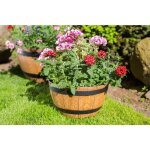 Pot de fleurs imitation bois marron clair rond 33 cm tonneau