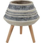 Beliani - pot de fleurs industriel support en bois rayures rond magn�sium beige et gris athaea