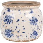 Pot de fleurs int�rieur c�ramique beige bleu 13x13x16cm