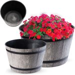 Pot de fleurs en plastique pour l'intérieur et l'extérieur, grand cache pot avec imitation bois (gris ... Pot de fleurs en plastique pour l'intérieur et l'extérieur, grand cache pot avec imitation bois (gris ...