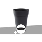 Eda - pot de fleur rond toscane � 44 x h. 53 cm anthracite + soucoupe