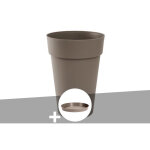 Eda - pot de fleur rond toscane � 44 x h. 53 cm taupe + soucoupe