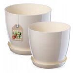 Pot de fleurs avec support, crme, set 18 + 20cm - kadax