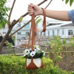 Pot de fleur suspendu en pu cuir, d�coration murale pour int�rieur et ext�rieur, marron, support de plante ...