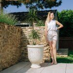 Pot grande taille d'extrieur morgane 55x69cm crme, fait main en terre cuite maille, rsistant au ...