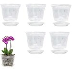 Pots � orchid�es transparents de 5 pouces, avec trous et soucoupes, jardini�re d'orchid�es � fente respirante ...